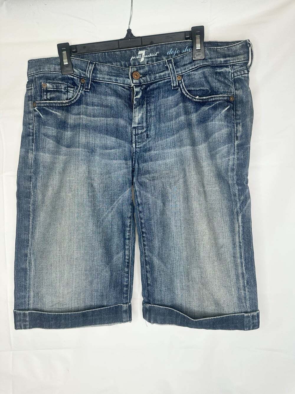 7 For All Mankind Shorts Womens 32 Blue Dejo Short Stretch Denim Bermuda